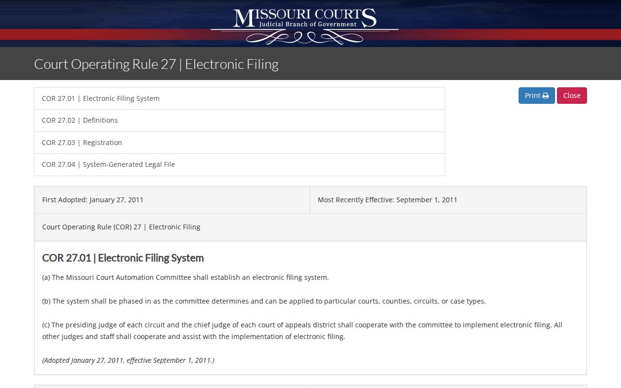 Johnson County civil docket electronic filing records image from Missouri Court Operating Rule 27