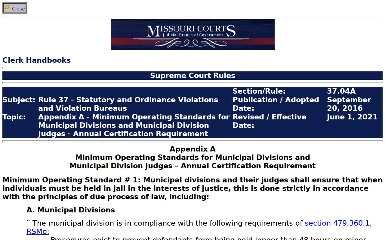 Johnson County court date record with official Missouri municipal appearance standards