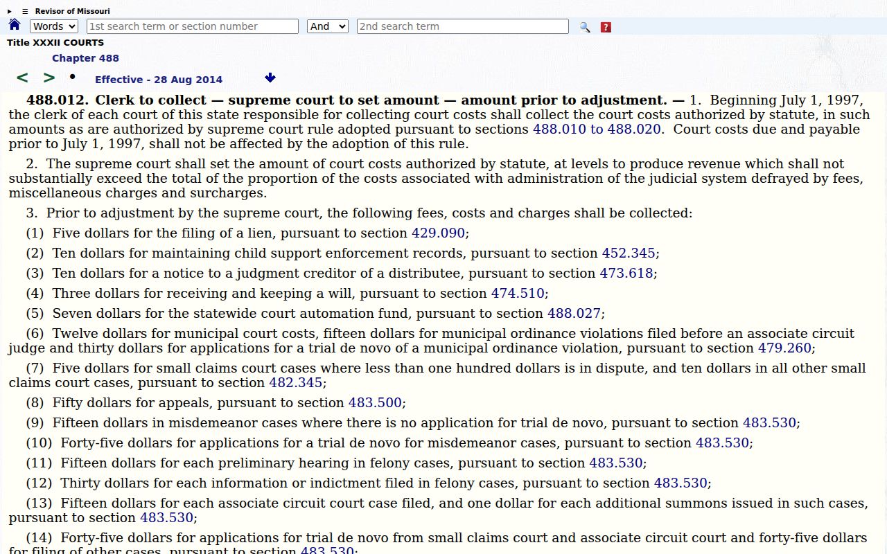 Johnson County traffic tickets court cost statute source