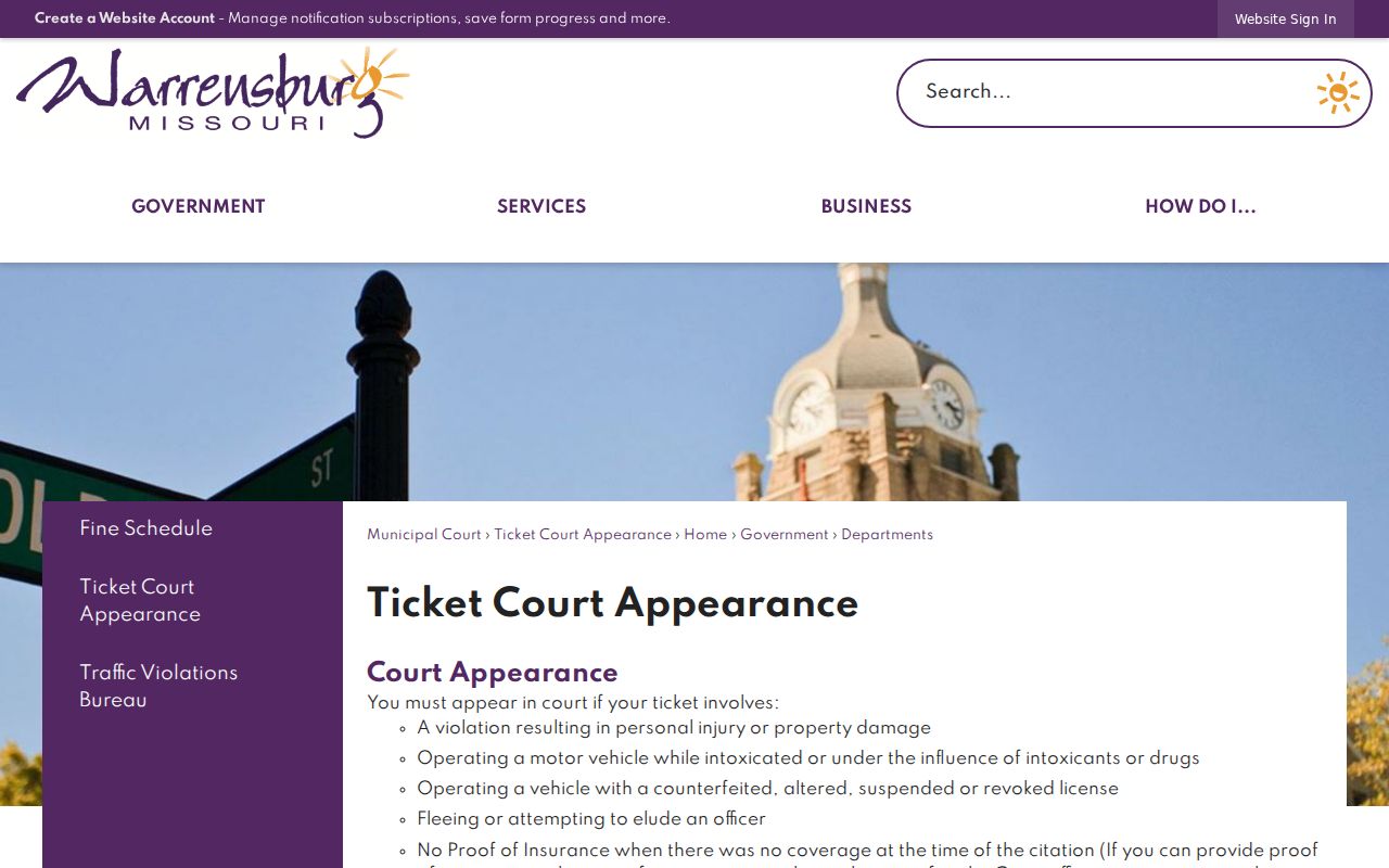 Johnson County Warrensburg traffic ticket court docket appearance instructions