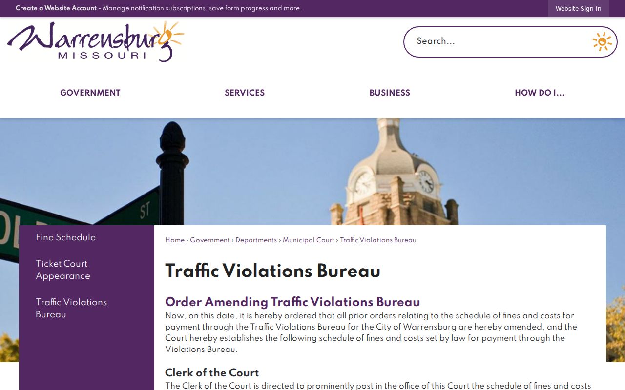 Johnson County Warrensburg traffic ticket court docket violations bureau page