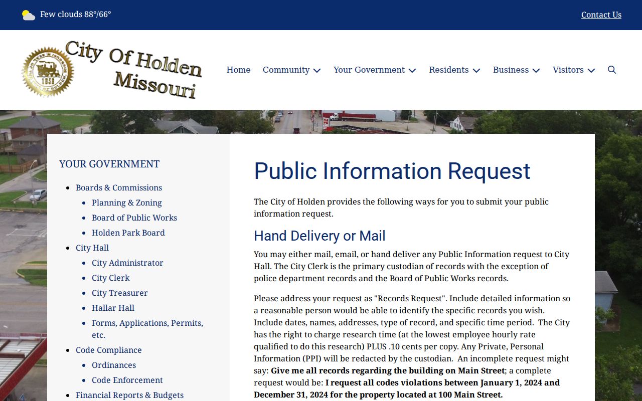 Johnson County Holden court records public information request instructions